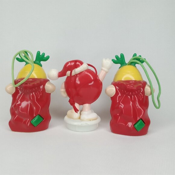 Vintage Christmas Ornament Set Of 3 M&Ms Yellow & Red Plastic 1990s - Picture 7 of 10